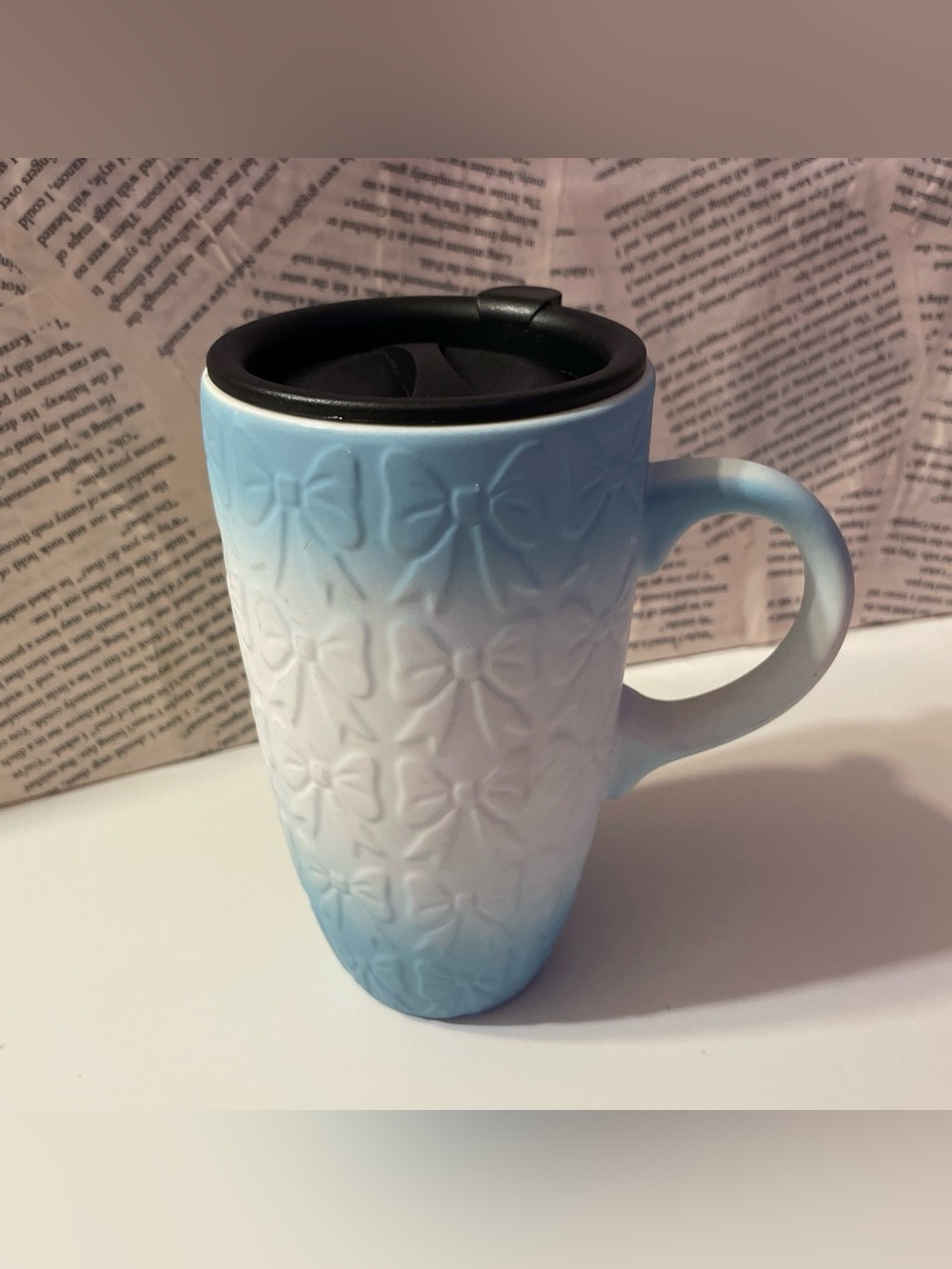 Blue/White Ombre Mug With Bow Pattern